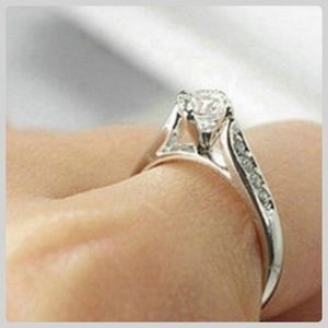 Engagement Ring NWT NIB 18k White/Gold CZ Diamond Ring Size 6 HP